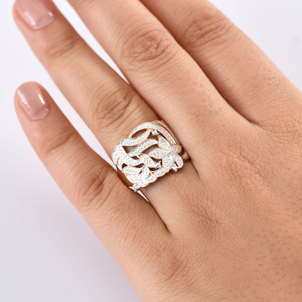 Karis Diamond Accent Floral Ring in 18K RG Plated (Size 8.0) image number 2