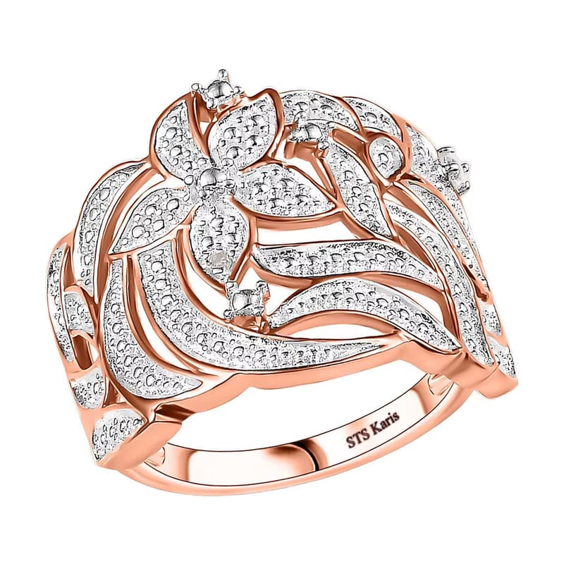 Karis Diamond Accent Floral Ring in 18K RG Plated (Size 9.0)