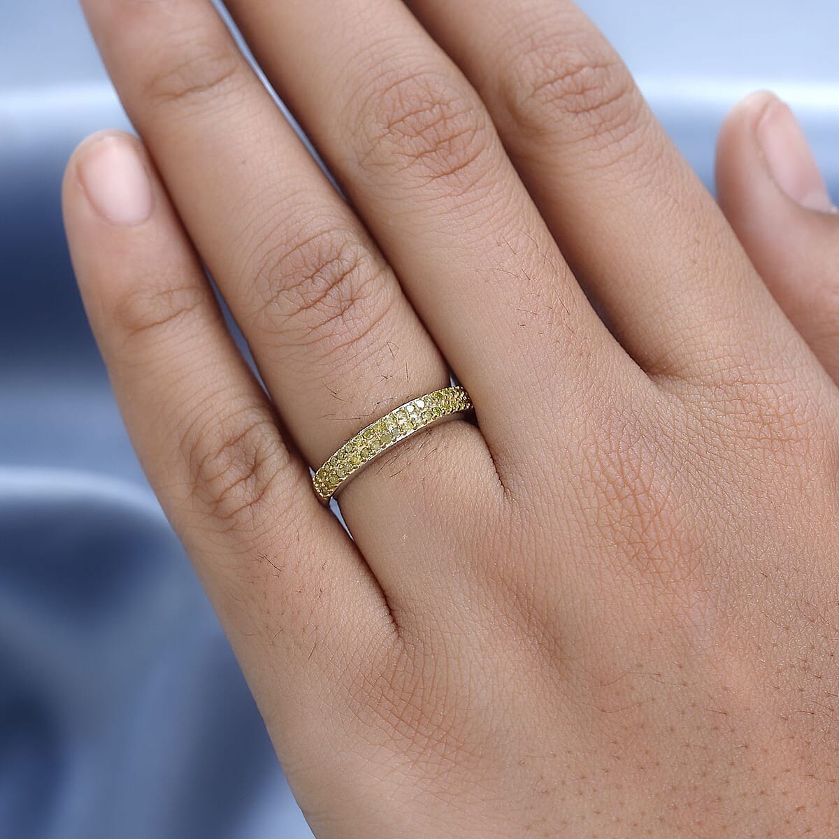 Yellow Diamond Ring in Platinum Over Sterling Silver (Size 10.0) 0.25 ctw image number 2