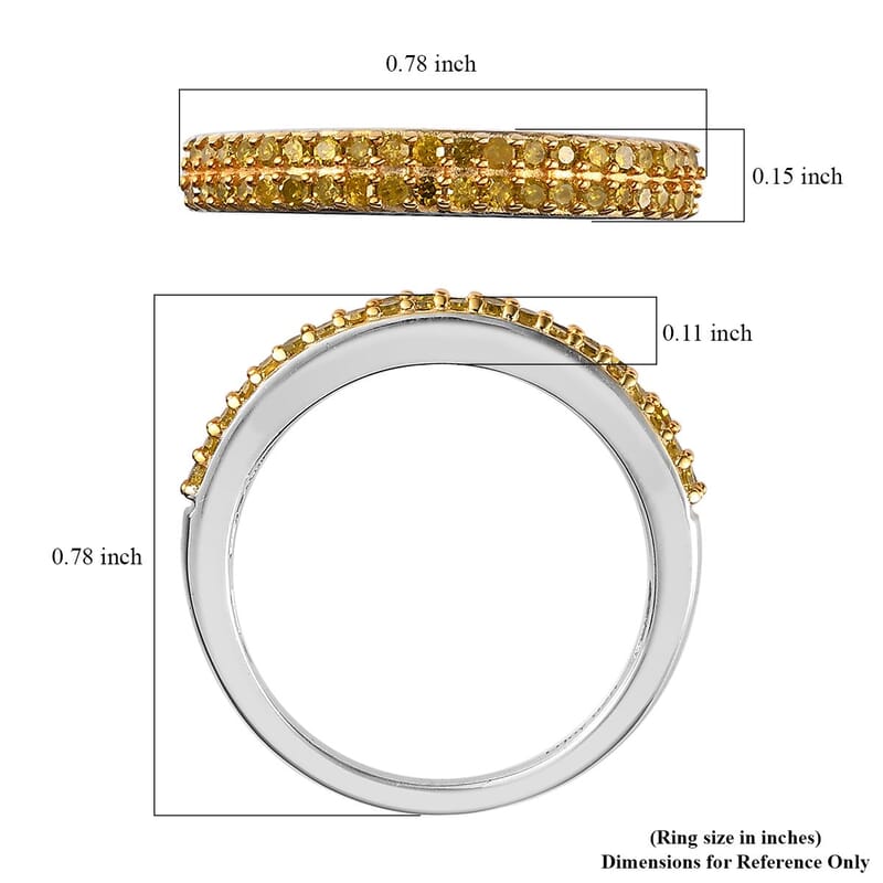 Yellow Diamond Ring in Platinum Over Sterling Silver (Size 10.0) 0.25 ctw