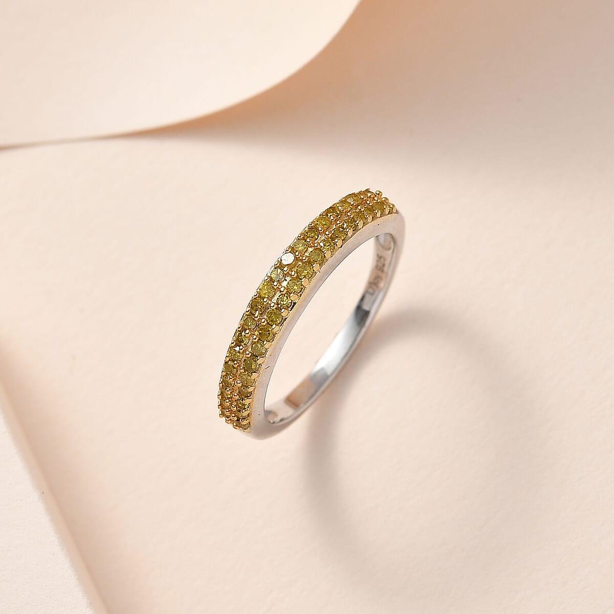 Yellow Diamond Ring in Platinum Over Sterling Silver (Size 9.0) 0.25 ctw image number 1