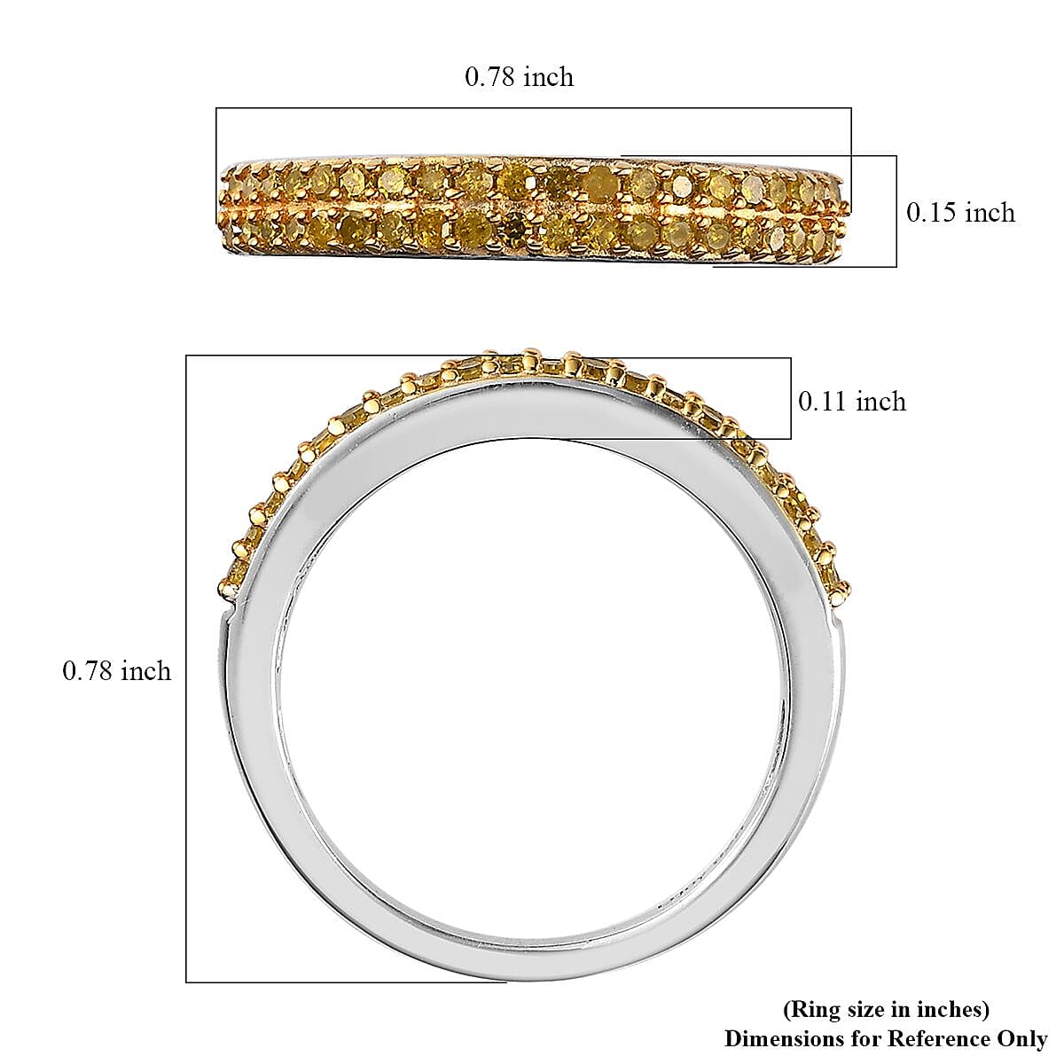 Yellow Diamond Ring in Platinum Over Sterling Silver (Size 9.0) 0.25 ctw image number 5