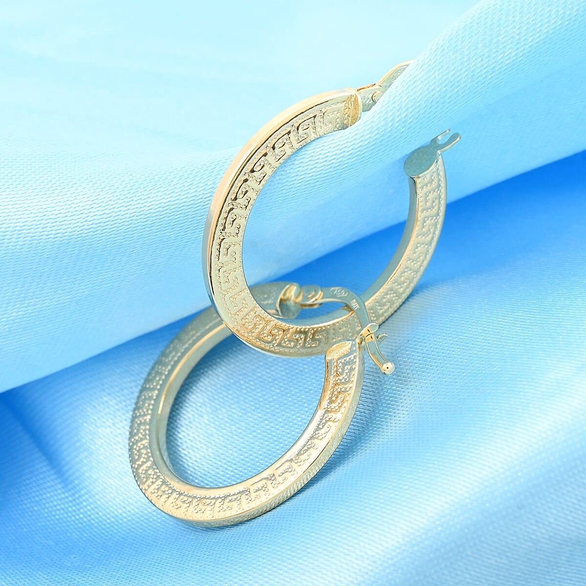 Italian 18K Yellow Gold Greek Key Hoop Earrings 1.60 Grams image number 1