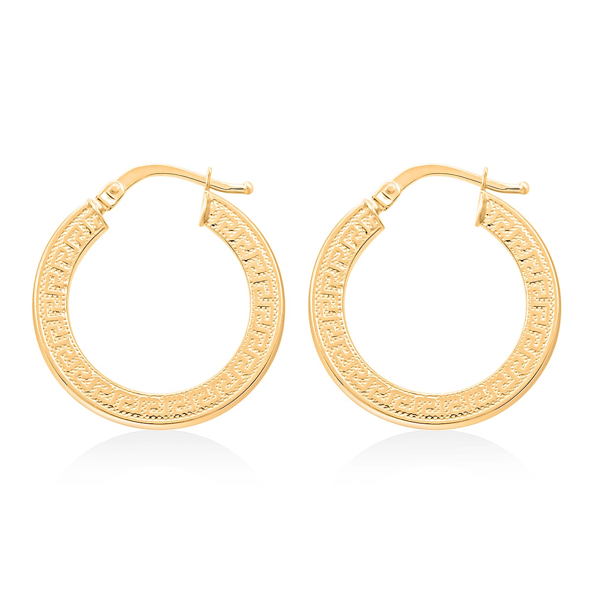 Italian 18K Yellow Gold Greek Key Hoop Earrings 1.60 Grams image number 3