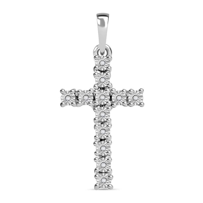 Diamond Accent Cross Pendant in Platinum Over Sterling Silver