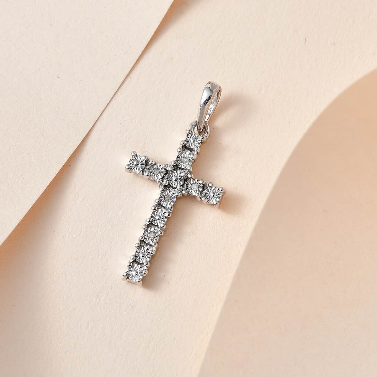 Diamond Accent Cross Pendant in Platinum Over Sterling Silver image number 1