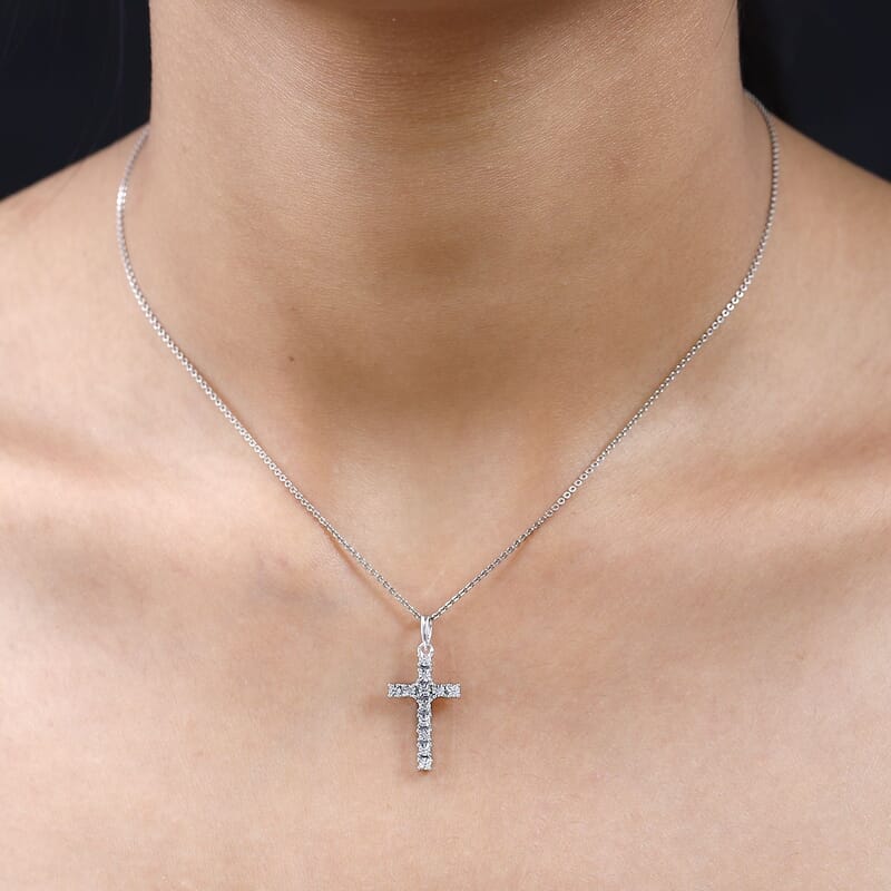 Diamond Accent Cross Pendant in Platinum Over Sterling Silver