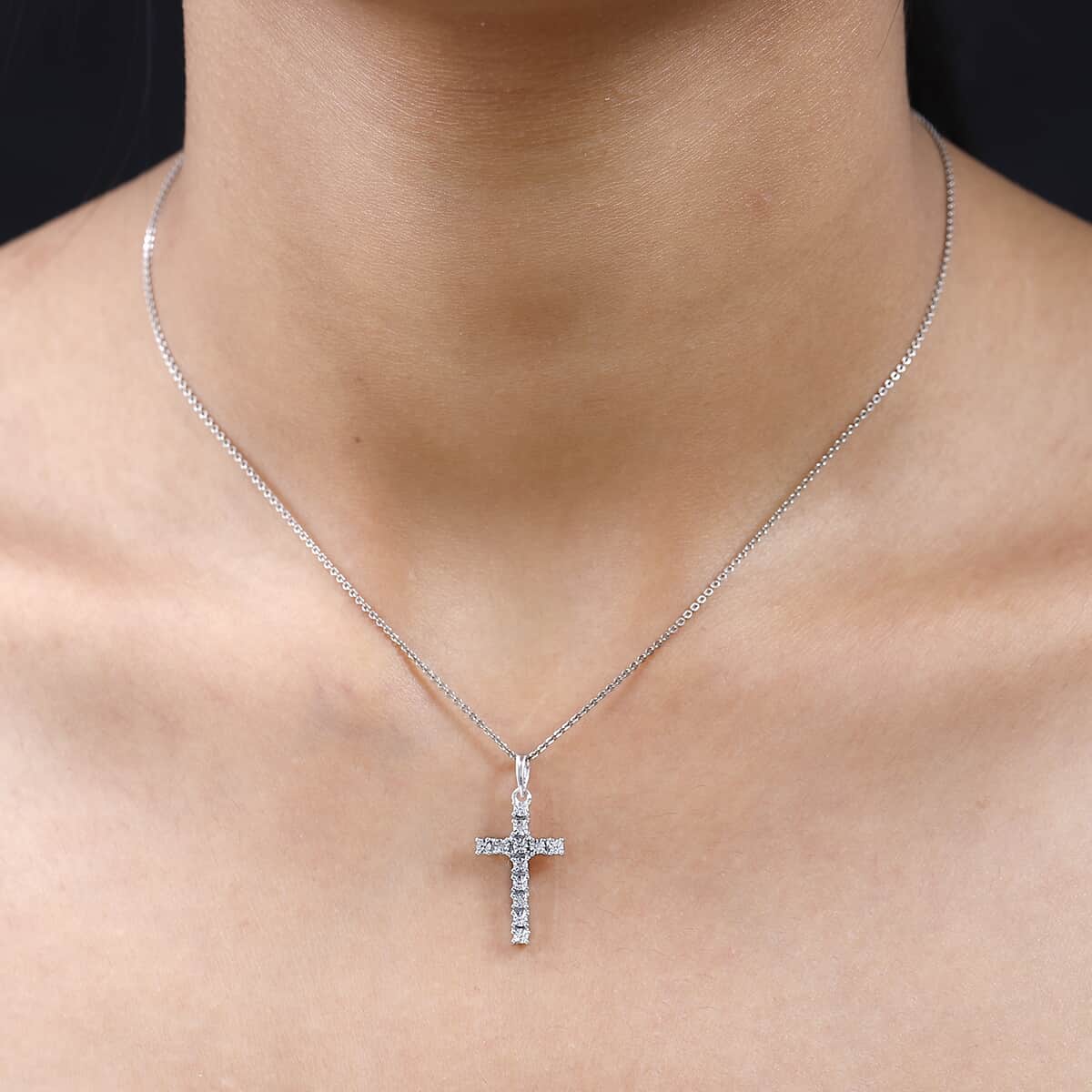 Diamond Accent Cross Pendant in Platinum Over Sterling Silver image number 2