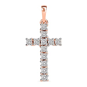 Diamond Accent Cross Pendant without Chain in 14K Rose Gold Over Sterling Silver