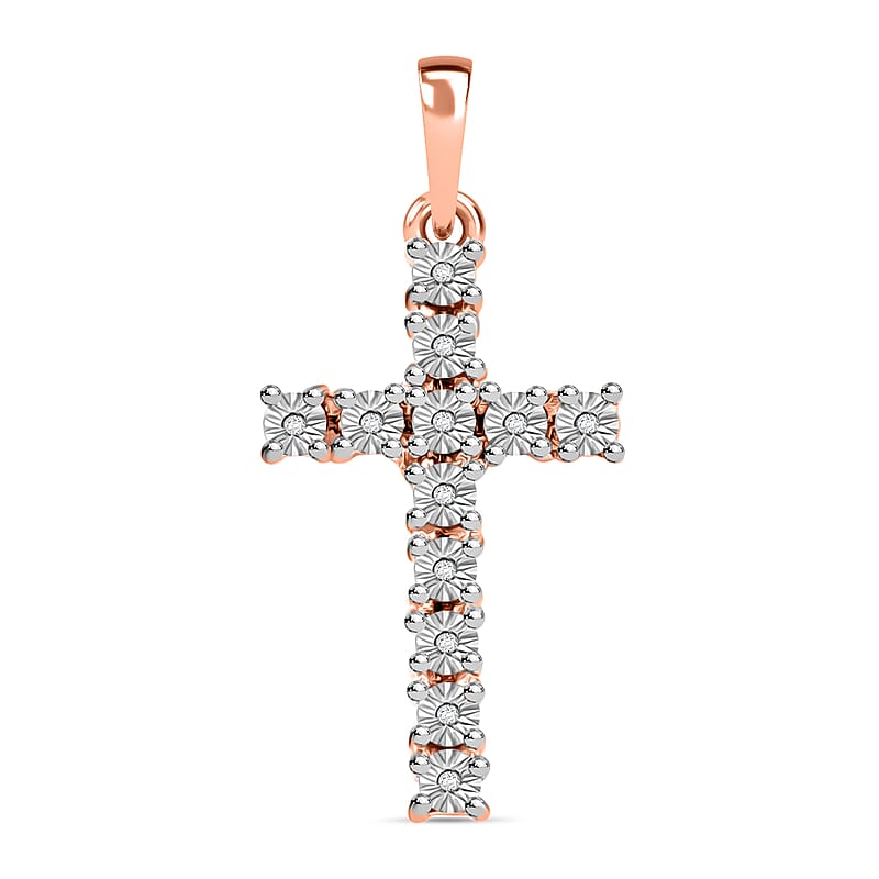 Diamond Accent Cross Pendant without Chain in 14K Rose Gold Over Sterling Silver