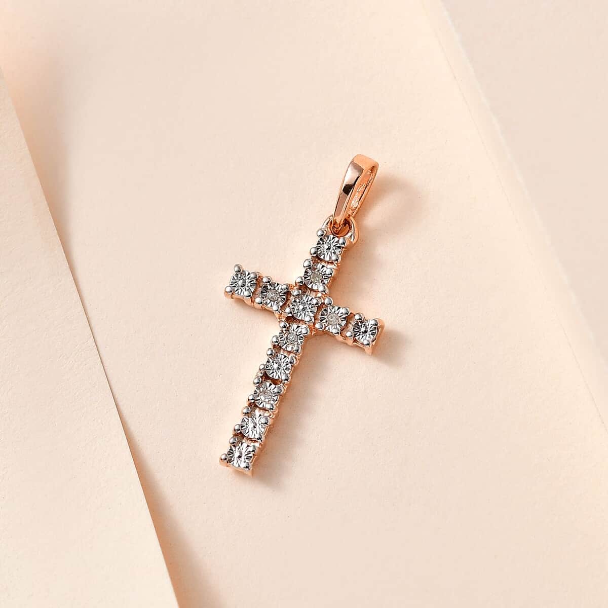 Diamond Accent Cross Pendant in 14K Rose Gold Over Sterling Silver image number 1