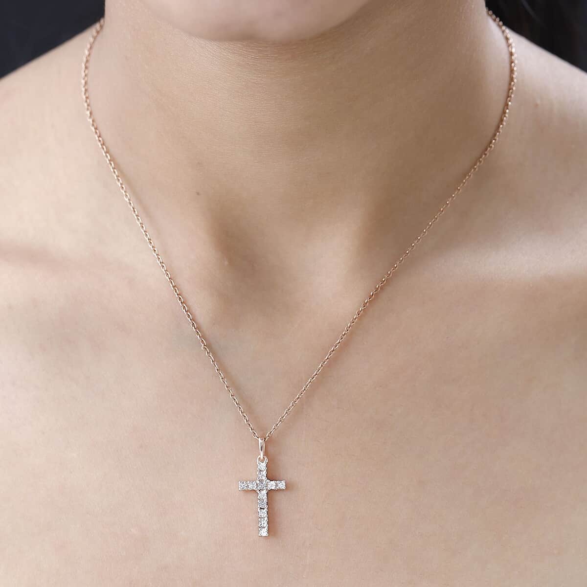 Diamond Accent Cross Pendant in 14K Rose Gold Over Sterling Silver image number 2