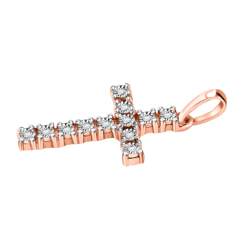 Diamond Accent Cross Pendant without Chain in 14K Rose Gold Over Sterling Silver