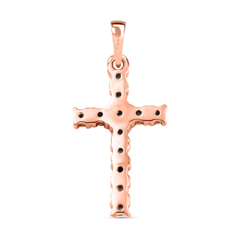 Diamond Accent Cross Pendant without Chain in 14K Rose Gold Over Sterling Silver