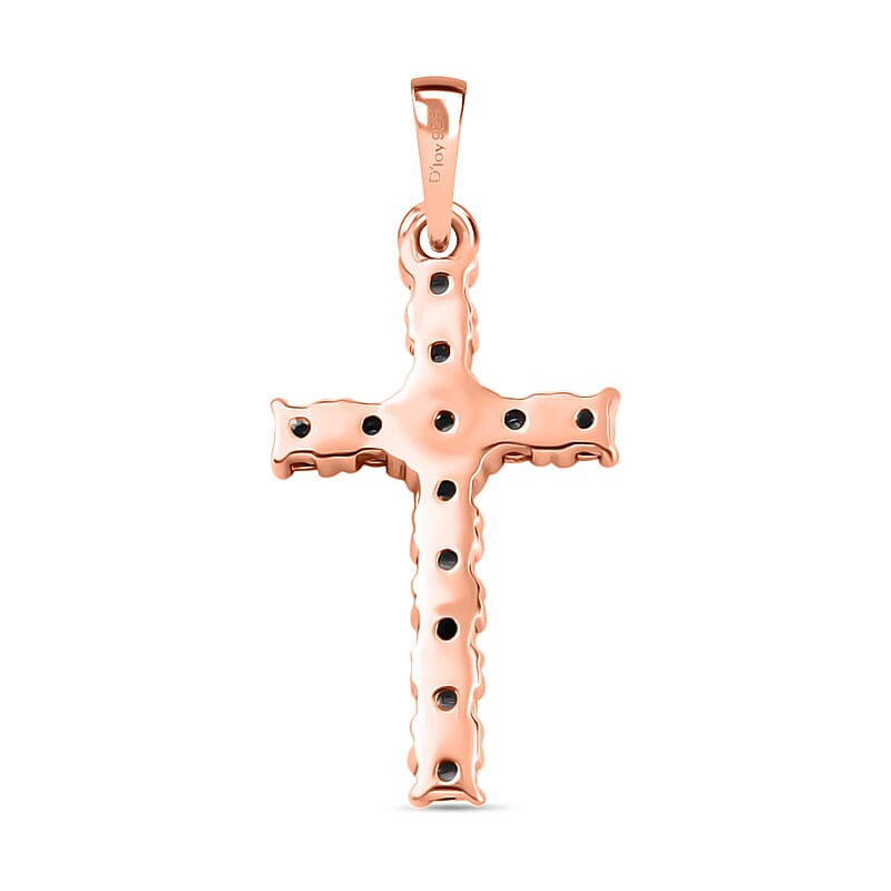 Diamond Accent Cross Pendant without Chain in 14K Rose Gold Over Sterling Silver