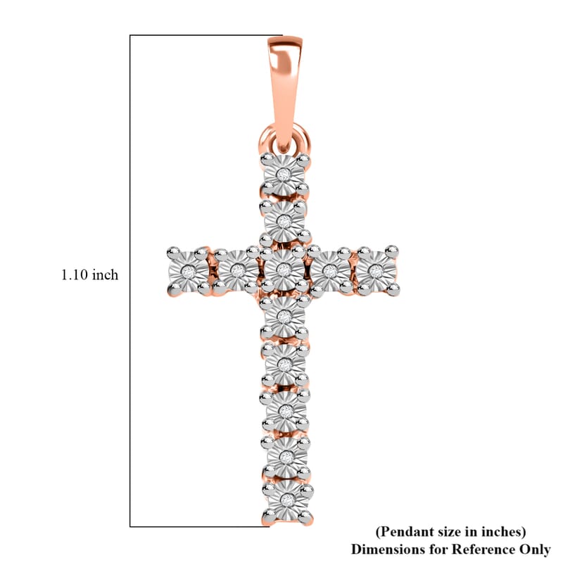 Diamond Accent Cross Pendant without Chain in 14K Rose Gold Over Sterling Silver