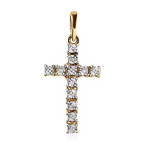 Diamond Accent Cross Pendant in 14K Yellow Gold Over Sterling Silver
