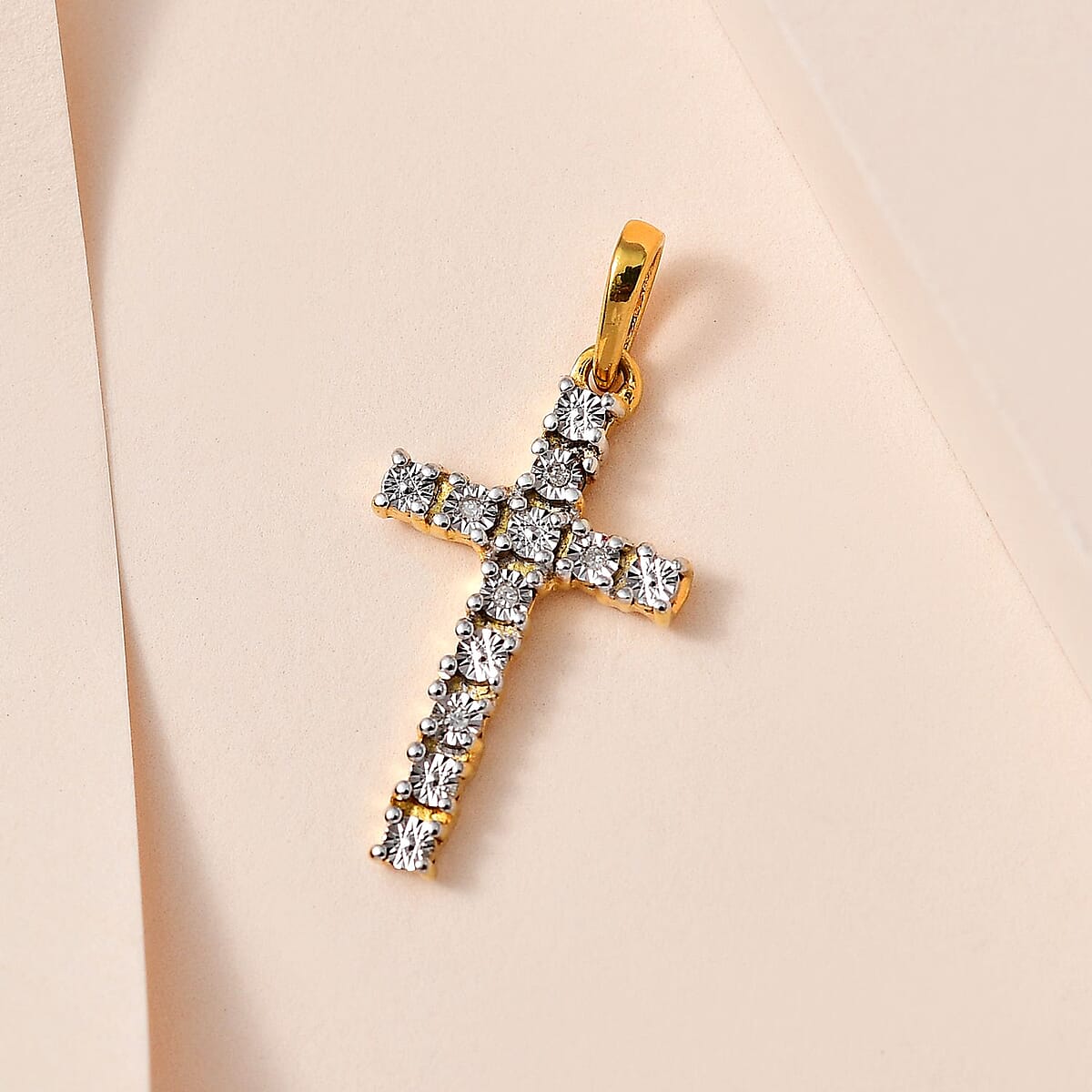 Diamond Accent Cross Pendant in 14K Yellow Gold Over Sterling Silver image number 1
