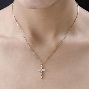 Diamond Accent Cross Pendant in 14K Yellow Gold Over Sterling Silver