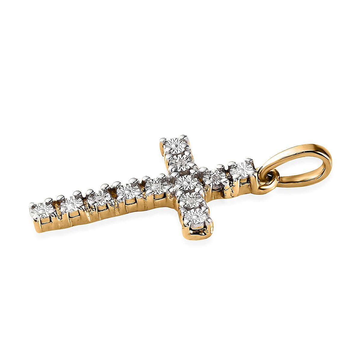Diamond Accent Cross Pendant in 14K Yellow Gold Over Sterling Silver image number 3