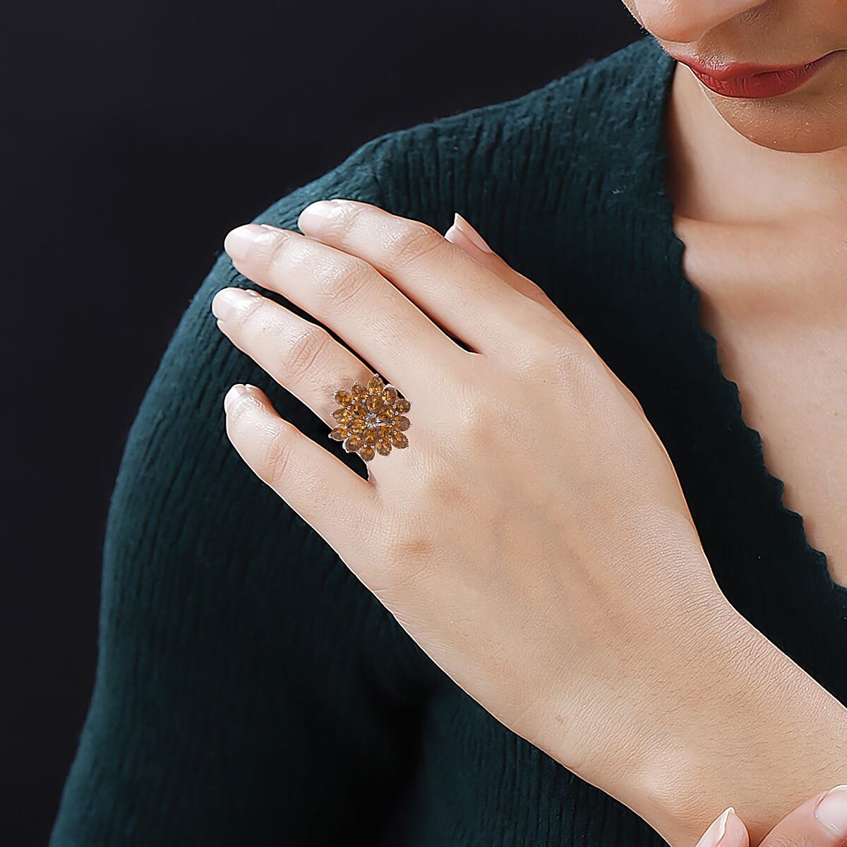 Santa Ana Madeira Citrine and Madagascar Yellow Sapphire Floral Ring in Platinum Over Sterling Silver (Size 10.0) 5.50 ctw image number 1