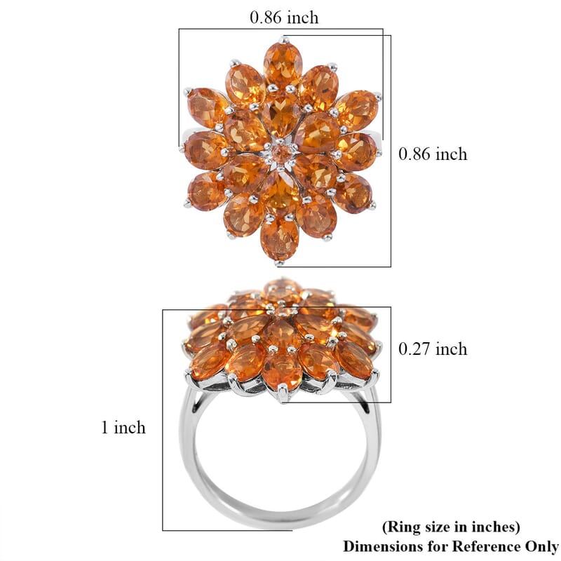 Santa Ana Madeira Citrine and Madagascar Yellow Sapphire Floral Ring in Platinum Over Sterling Silver (Size 10.0) 5.50 ctw
