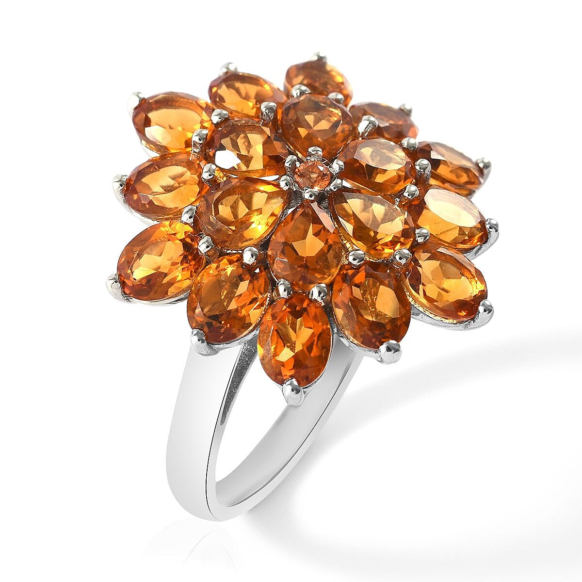 Santa Ana Madeira Citrine and Madagascar Yellow Sapphire Floral Ring in Platinum Over Sterling Silver (Size 5.0) 5.50 ctw image number 2