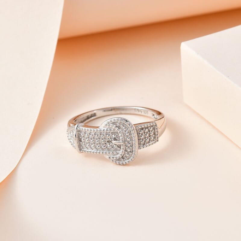 Diamond Accent Buckle Ring in Platinum Over Sterling Silver (Size 10.0)