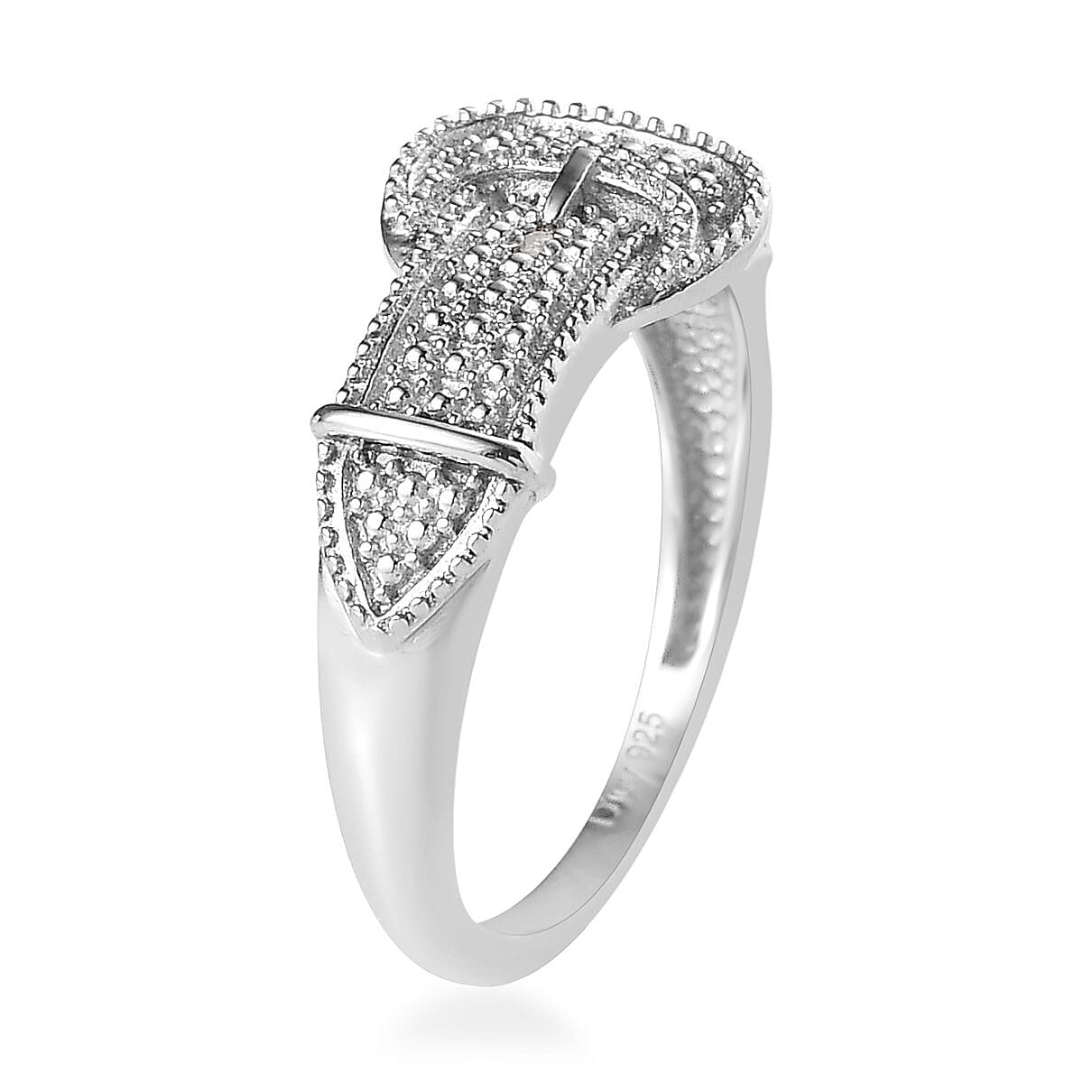 Diamond Accent Buckle Ring in Platinum Over Sterling Silver (Size 10.0)