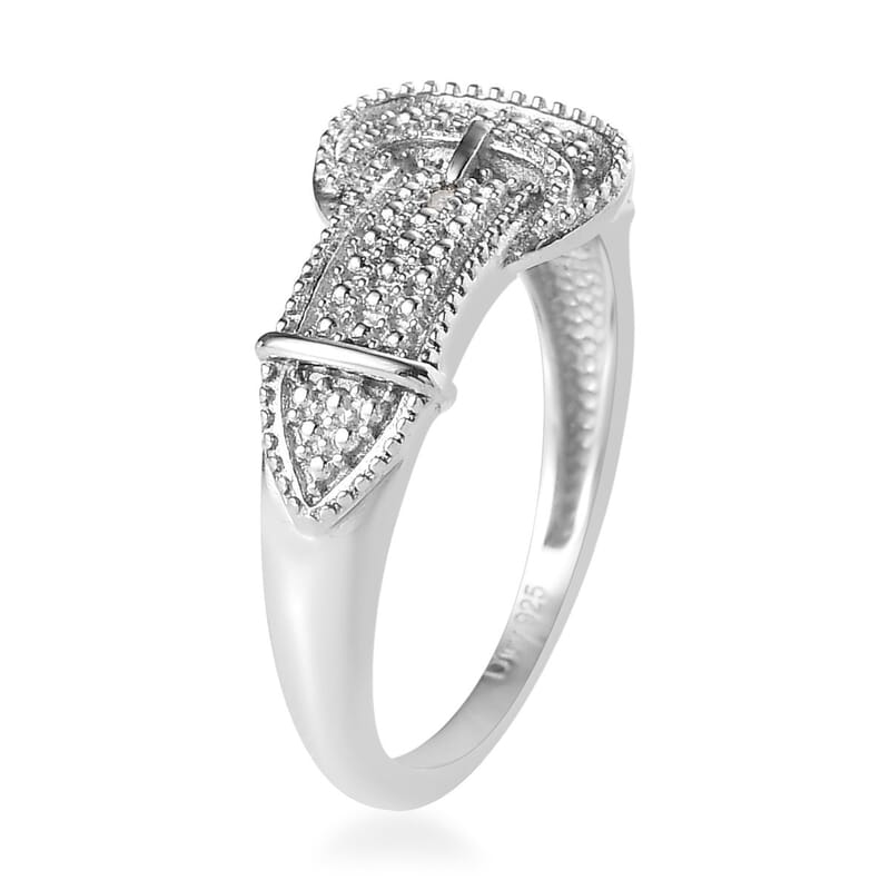 Diamond Accent Buckle Ring in Platinum Over Sterling Silver (Size 10.0)