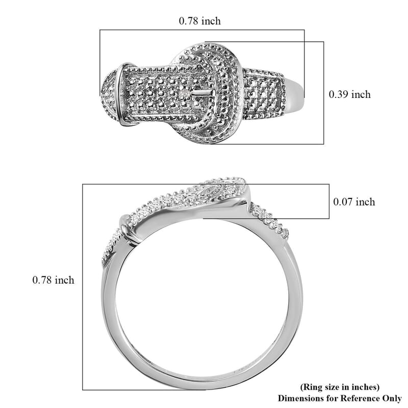 Diamond Accent Buckle Ring in Platinum Over Sterling Silver (Size 10.0)