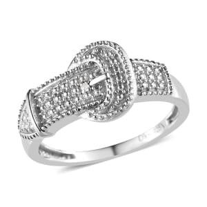 Diamond Accent Buckle Ring in Platinum Over Sterling Silver (Size 8.0)