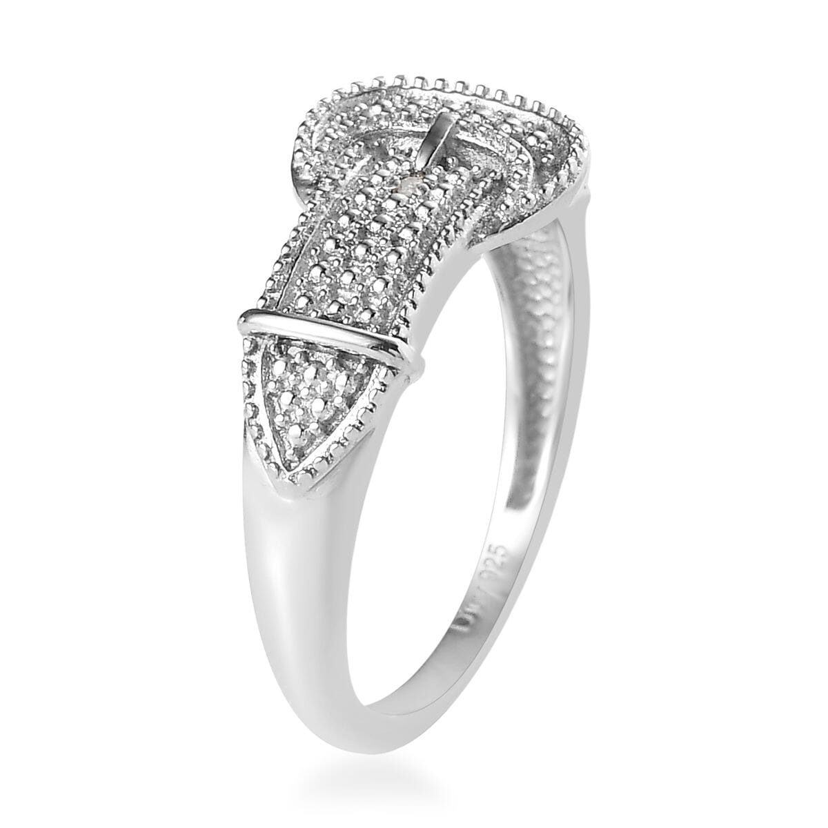 Diamond Accent Buckle Ring in Platinum Over Sterling Silver (Size 8.0) image number 3