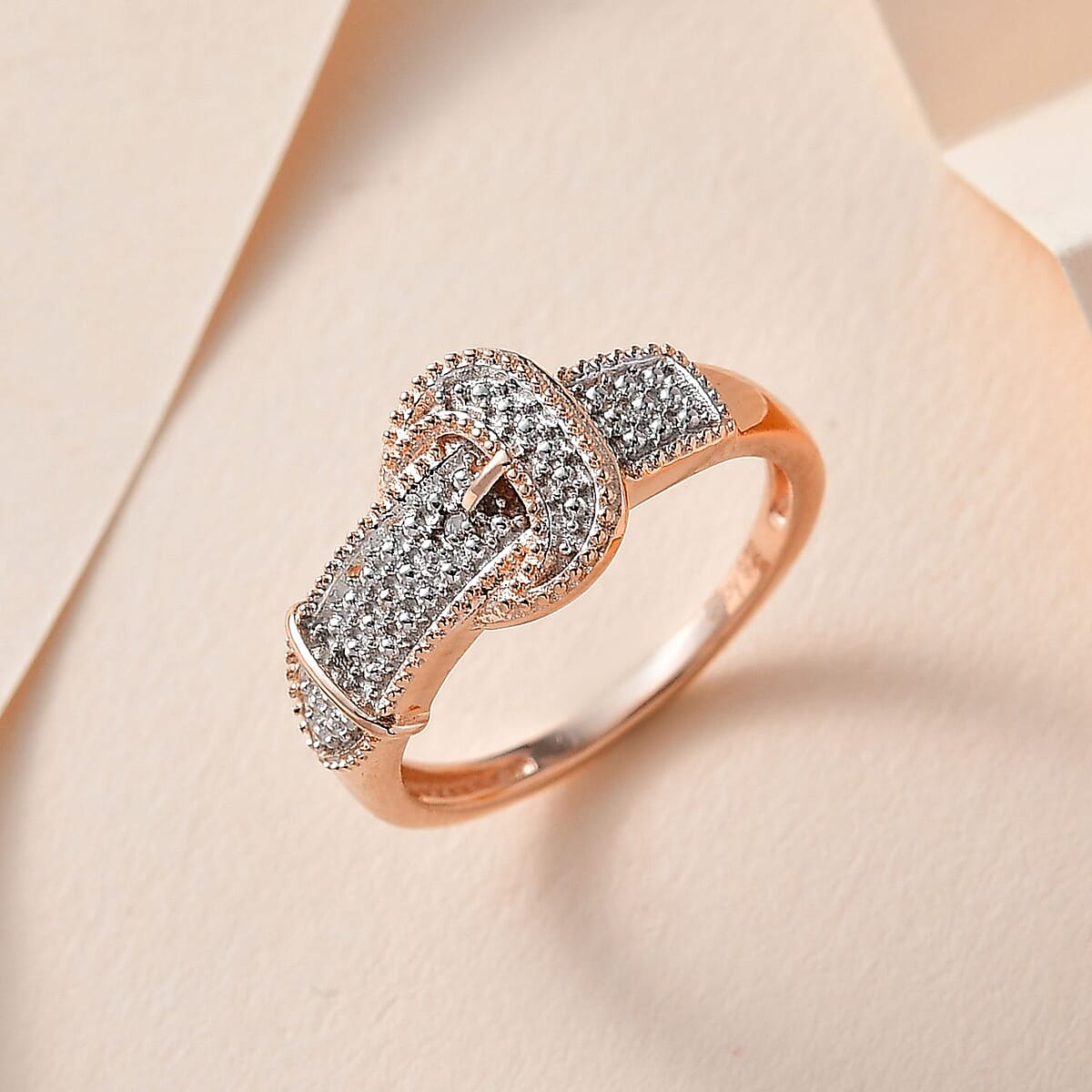 Diamond Accent Buckle Ring in Vermeil Rose Gold Over Sterling Silver (Size 8.0) image number 1