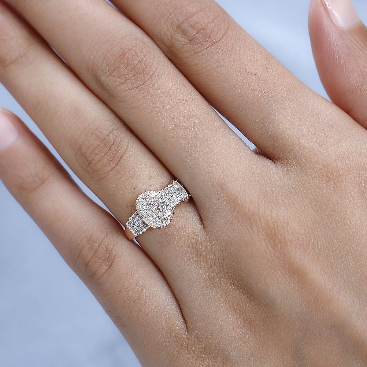 Diamond Accent Buckle Ring in Vermeil Rose Gold Over Sterling Silver (Size 8.0) image number 2