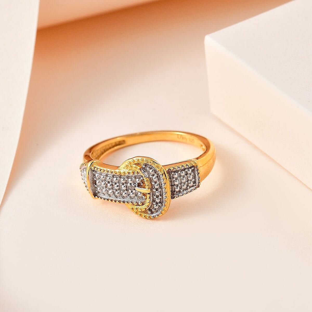 Diamond Accent Buckle Ring in 14K YG Over Sterling Silver (Size 7.0) image number 1