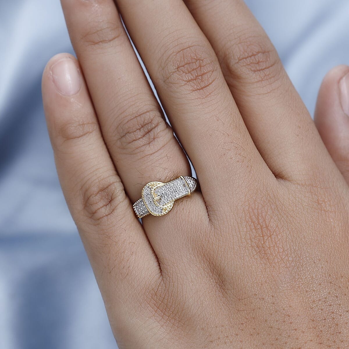 Diamond Accent Buckle Ring in 14K YG Over Sterling Silver (Size 7.0) image number 2