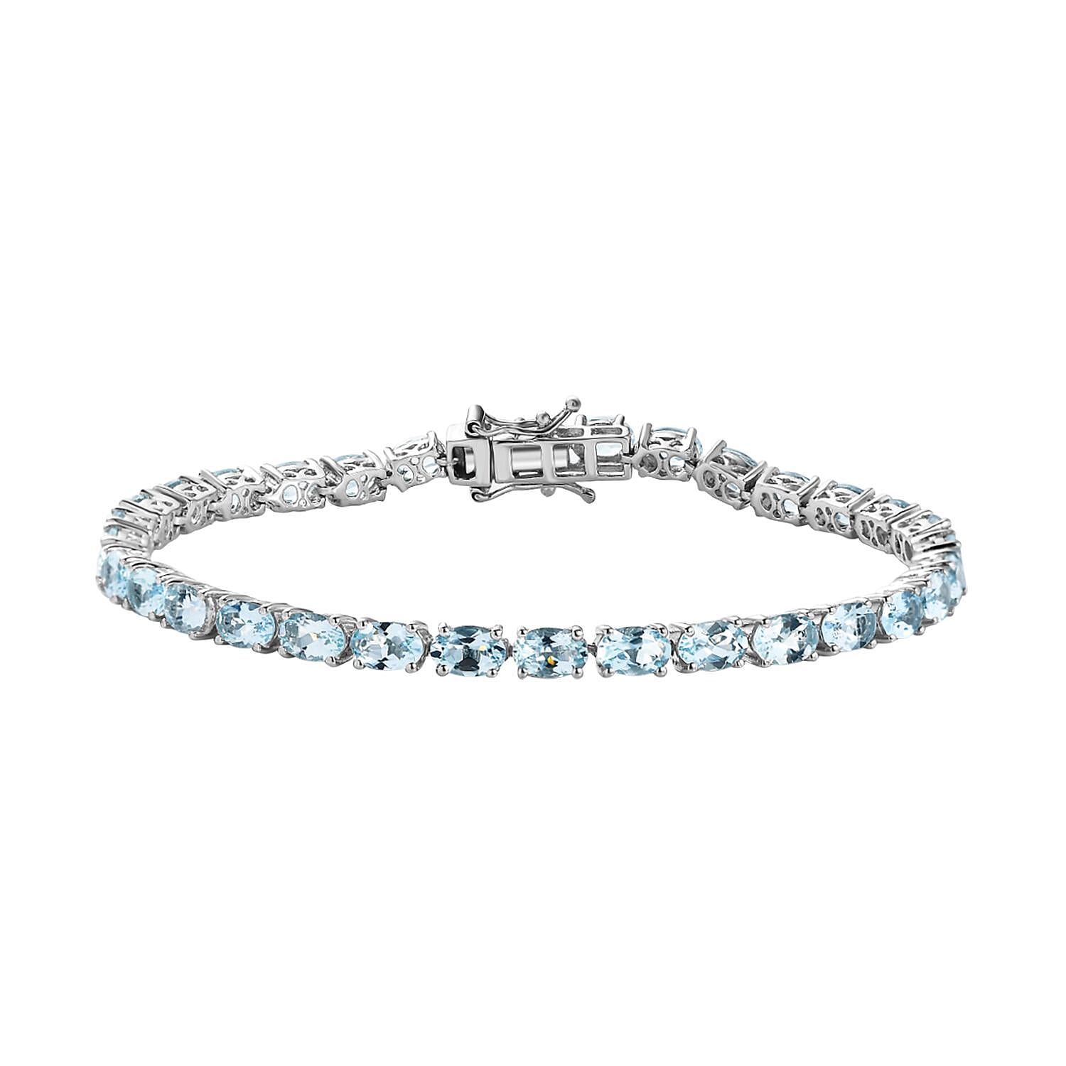Aquamarine 12.18 ctw Bracelet in Platinum Over Sterling Silver (8.0 In)