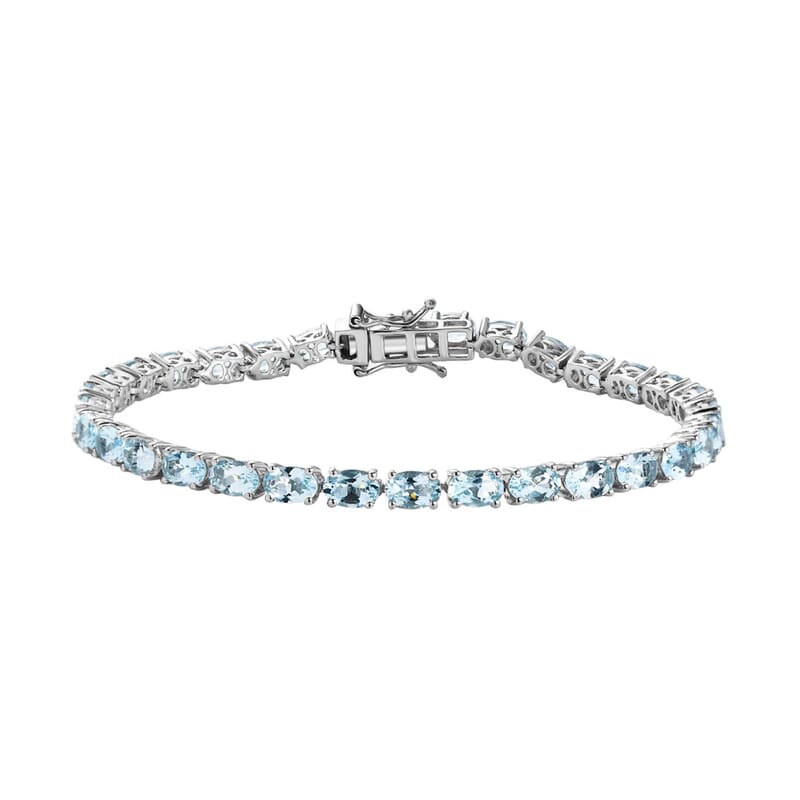 Aquamarine 12.18 ctw Bracelet in Platinum Over Sterling Silver (8.0 In)