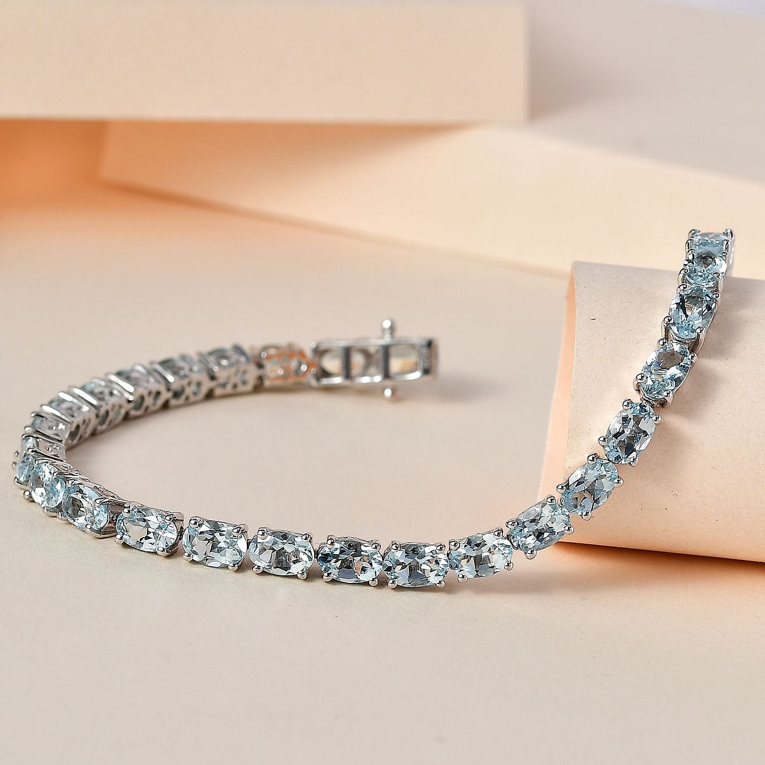 Aquamarine 12.18 ctw Bracelet in Platinum Over Sterling Silver (8.0 In)