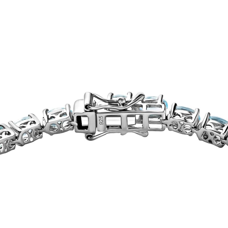 Aquamarine 12.18 ctw Bracelet in Platinum Over Sterling Silver (8.0 In)