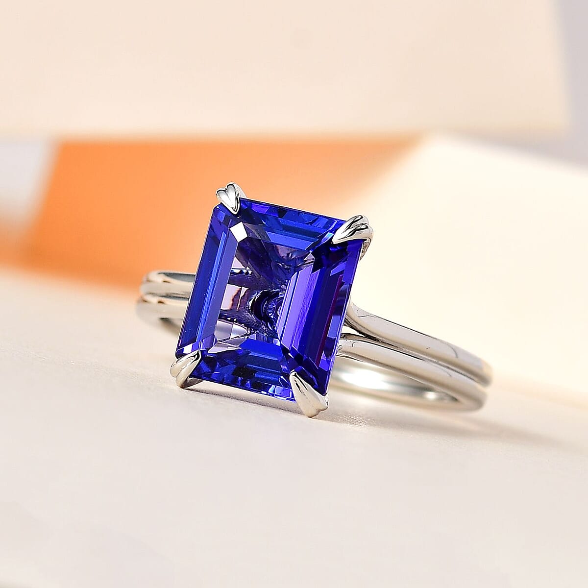 Rhapsody 950 Platinum AAAA Tanzanite and E-F VS2 Diamond Solitaire Ring (Size 9.0) 5.85 Grams 5.00 ctw image number 1