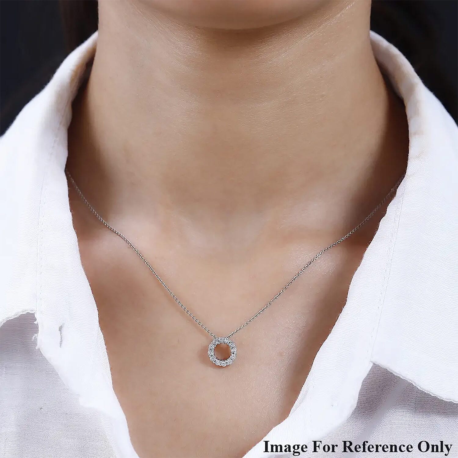 Diamond Accent Circle Pendant without Chain in Platinum Over Sterling Silver