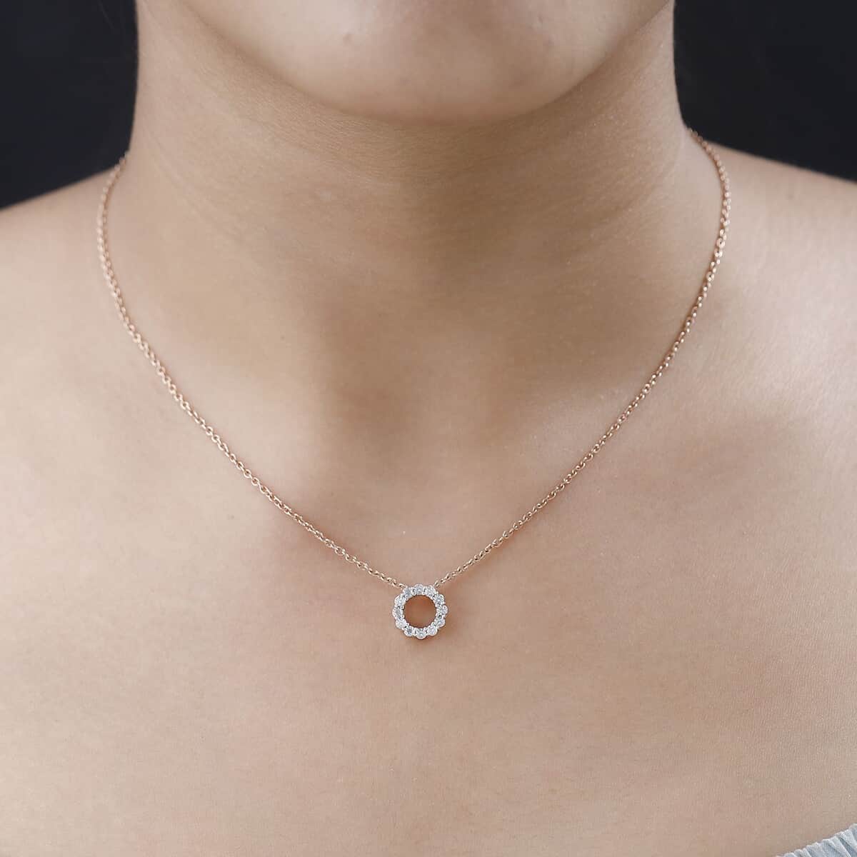 White Diamond Accent Circle Pendant in 14K Rose Gold Over Sterling Silver image number 2