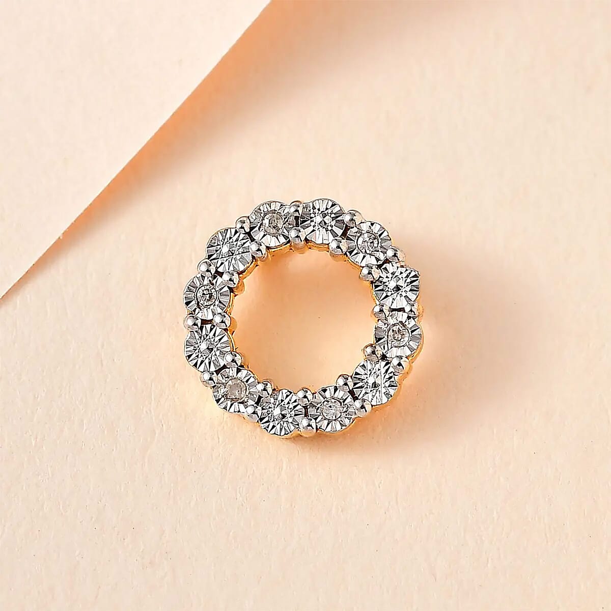 White Diamond Accent Circle Pendant in 14K Yellow Gold Over Sterling Silver image number 1