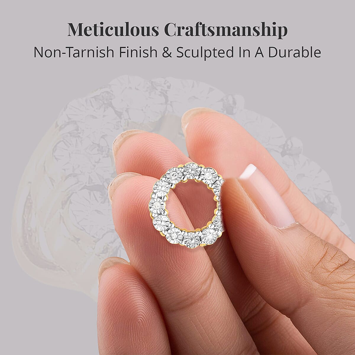 White Diamond Accent Circle Pendant in 14K Yellow Gold Over Sterling Silver image number 3