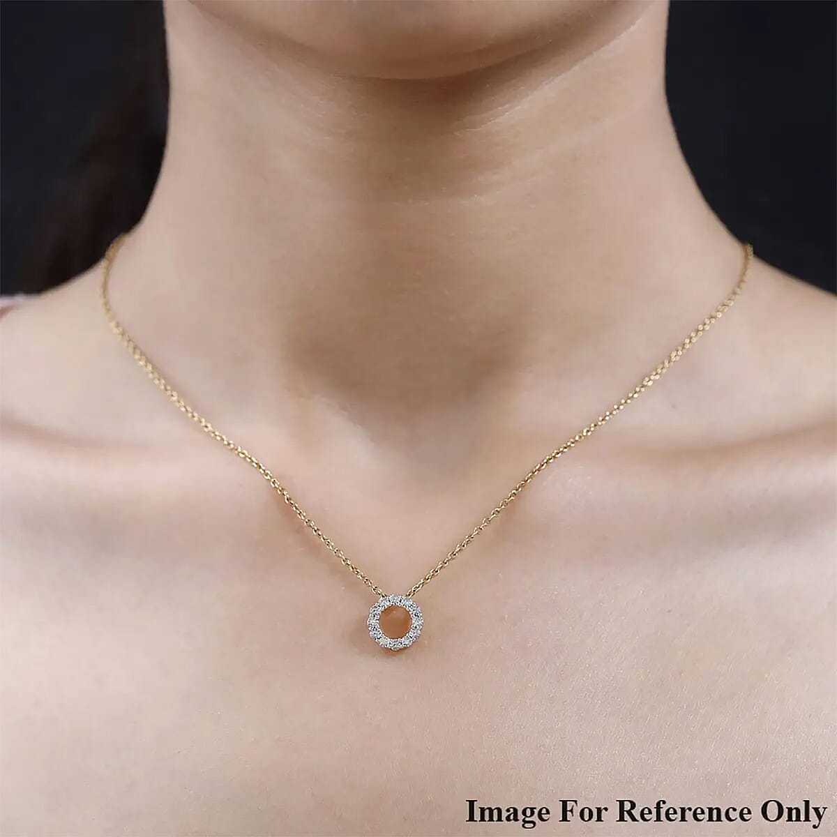 White Diamond Accent Circle Pendant in 14K Yellow Gold Over Sterling Silver image number 7