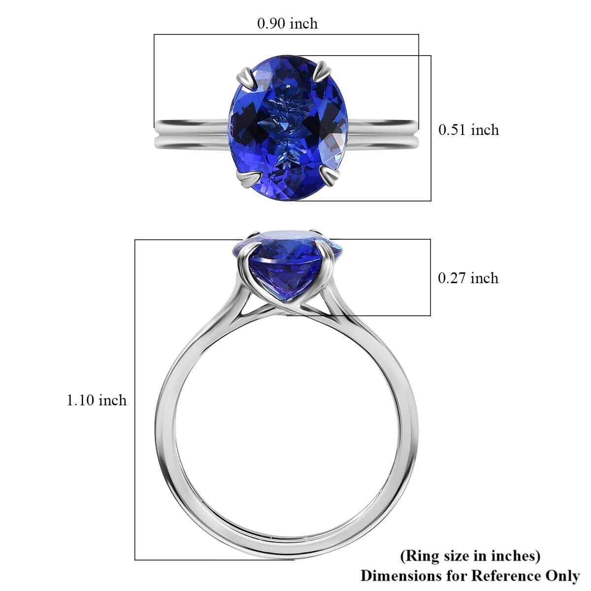 Certified Rhapsody 950 Platinum AAAA Tanzanite and E-F VS2 Diamond Solitaire Ring (Size 9.0) 5.85 Grams 5.00 ctw image number 6