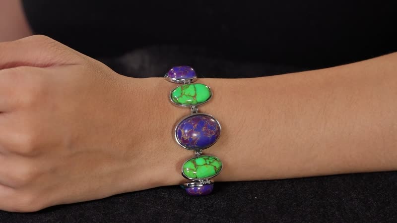 Multi Turquoise Bracelet in Stainless Steel (7.25 In) 58.00 ctw