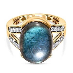 Malagasy Labradorite and White Zircon 11.28 ctw Ring in Vermeil Yellow Gold Over Sterling Silver (Size 10)
